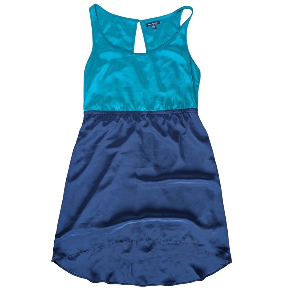 American Eagle Medium Green Blue Hi Low Midi Lightweight Sleeveless‎ Dress